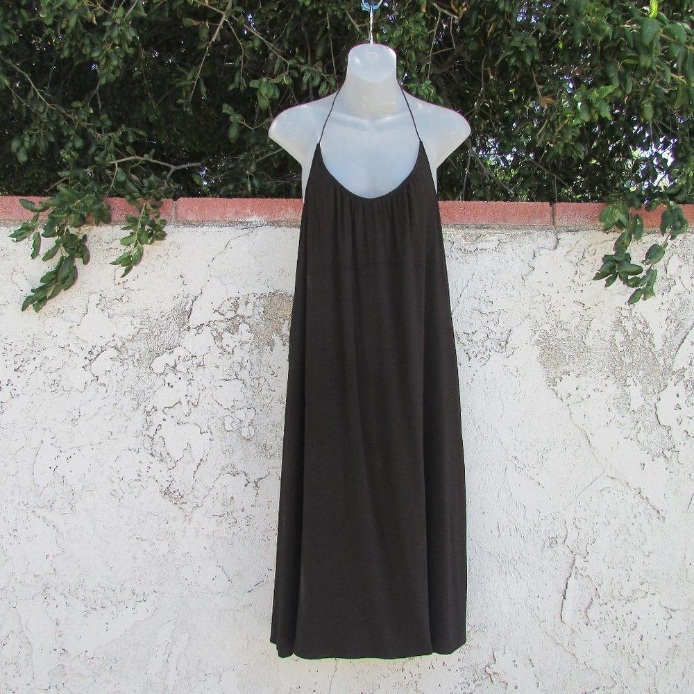 Theory dark brown stretch rayon tie neck dress L